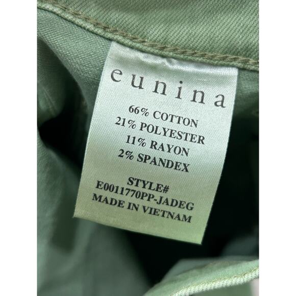 NWOT Eunina Womens Green Denim Super High Rise wide Leg Crop Jeans Size 27 - Picture 7 of 12